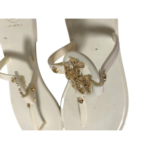 Tory Burch Womens Size 8 Flat Flip Flop Sandals Thongs Plastic 9296 Off WHite 01 - Picture 3 of 6